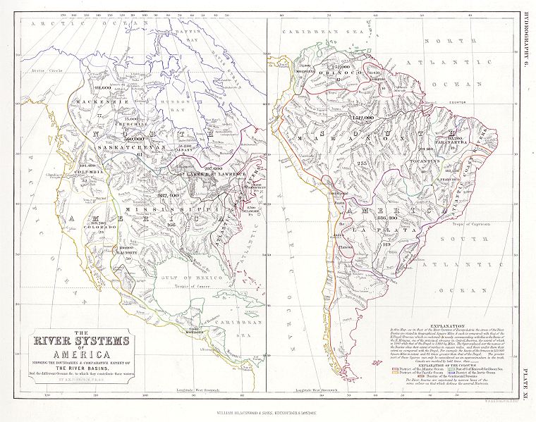 American River Systems, Johnston Physical Atlas, 1850
