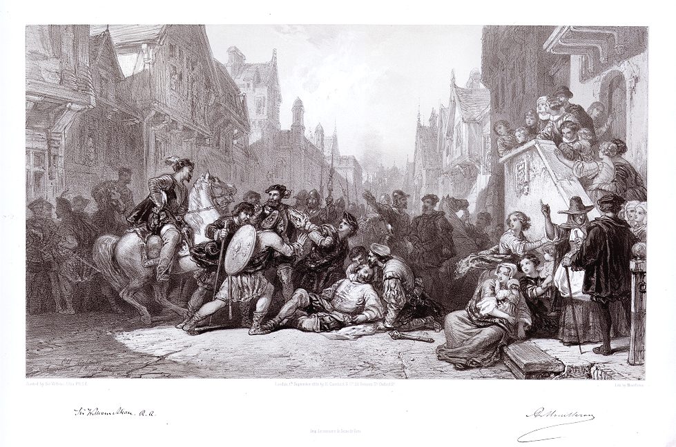 Scotland, Old Linlithgow (assasination of Moray), large lithograph, 1854