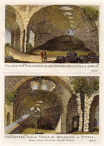 Italy, two views of villas at Tivoli, Rome, 1790