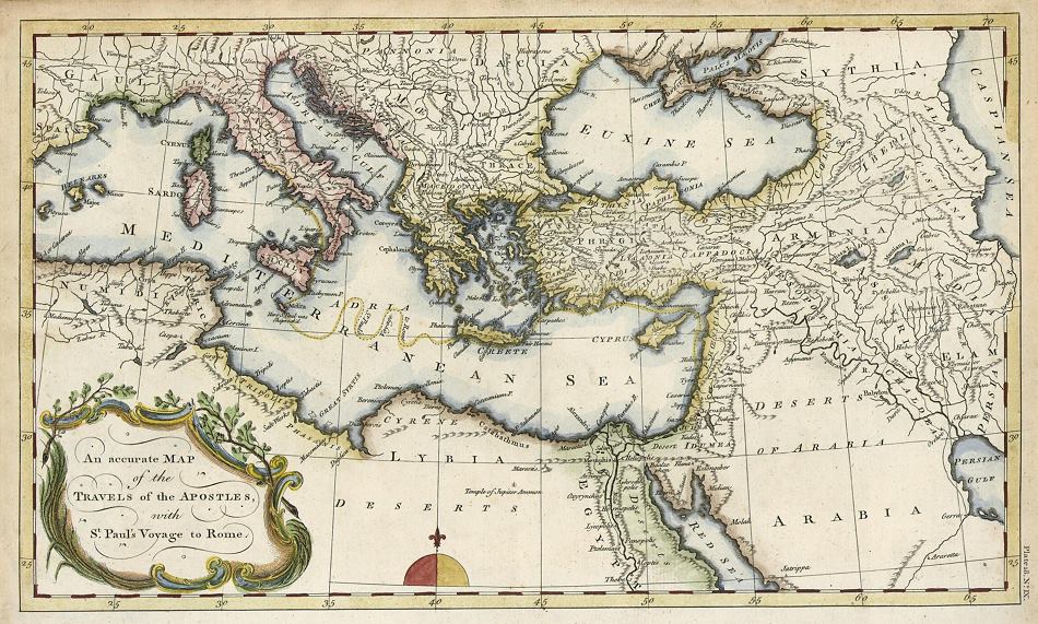 Mediterranean, Map of the Travels of the Apostles etc. 1759