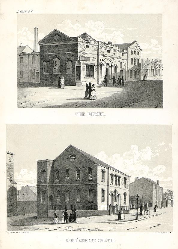 Lancashire, Liverpool, the Forum & Lime Street Chapel, 1843