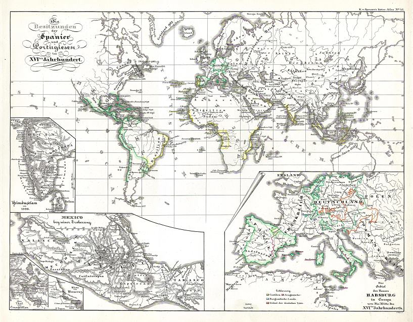 Spanish & Portuguese Empires in the 16th century, published 1846