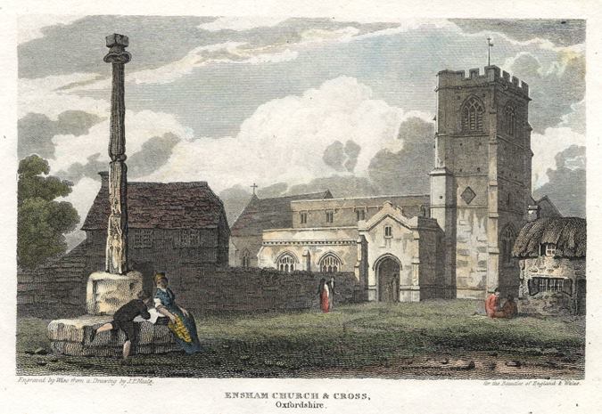 Oxfordshire, Ensham Church and Cross, 1814