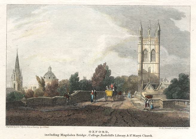 Oxford, with Magdalen Bridge, College, Radcliffe Library, 1814