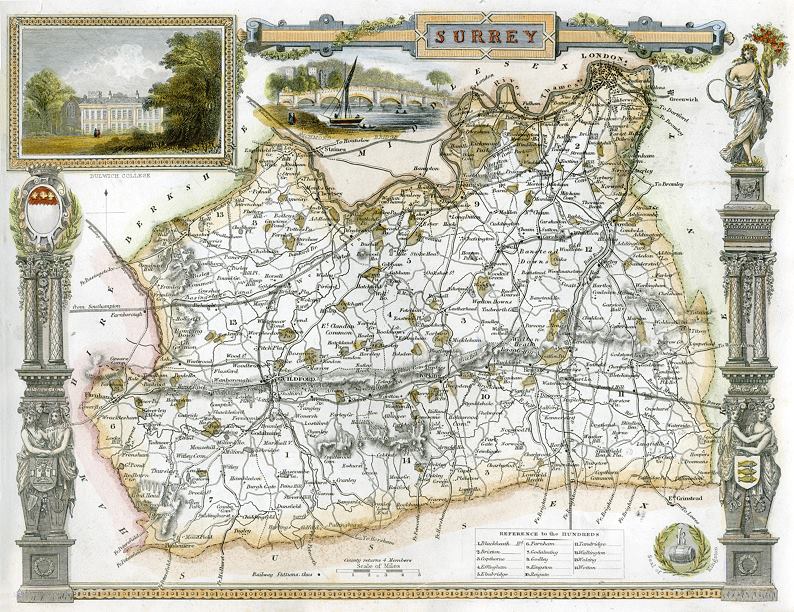 Surrey, Moule map, 1850