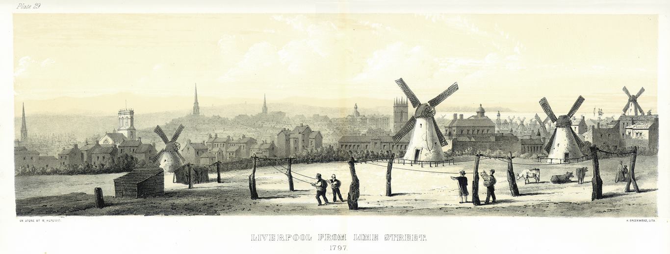 Lancashire, Liverpool, panoramic view in 1797, published 1843