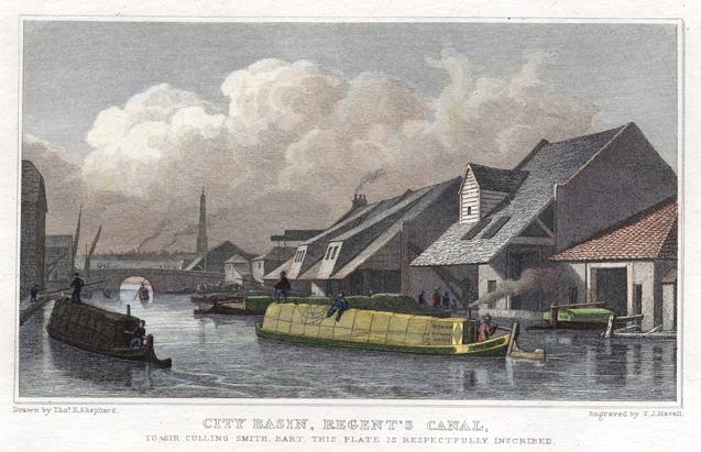 London, City Basin, Regent's Canal, 1828