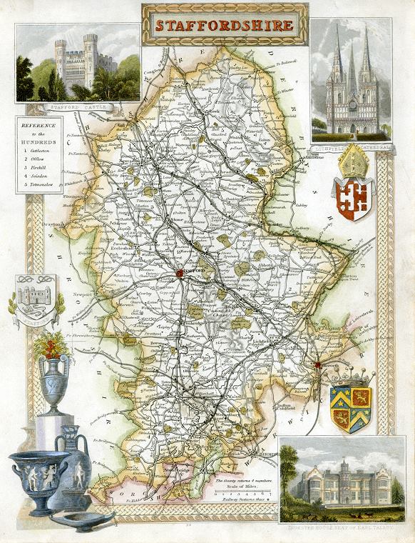 Staffordshire, Moule map, 1850