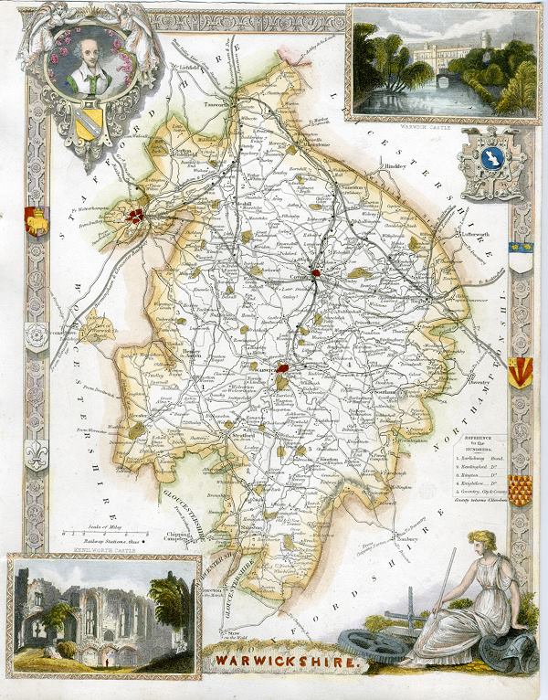 Warwickshire, Moule map, 1850