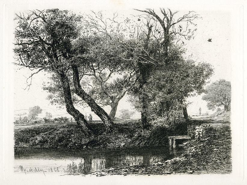 'The Pond', etching by J. Michelin, 1876