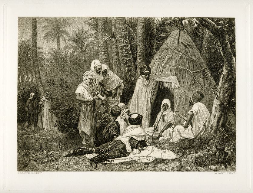 'El Hiasseub, the Arab Story-Teller', etching after Boulanger, 1876