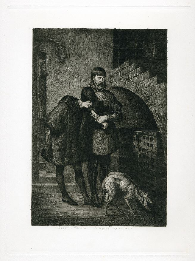 'Louis XI Visiting Cardinal La Balue', etching after Gerome, 1876