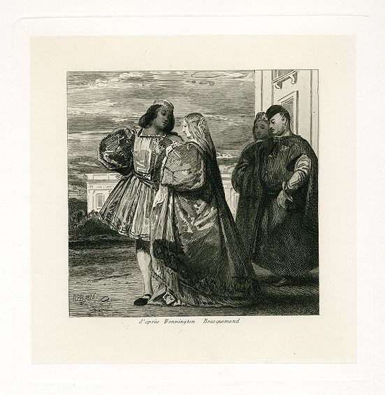 'A Venetian Promenade', etching after Bonnington, 1876