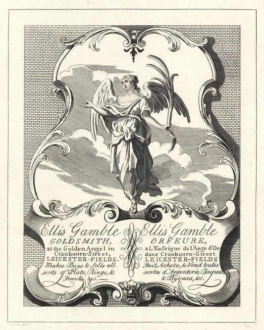 Trade Card for Ellis Gamble, Goldsmith (jewelers' interest), Hogarth, 1810