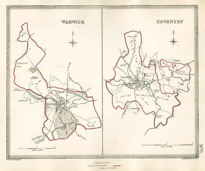 Warwick & Coventry town plans, 1835