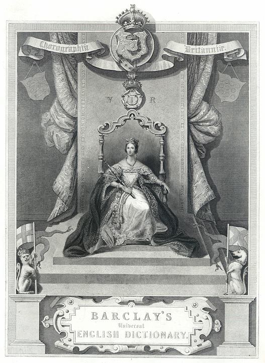 Frontispiece to Barclay's English Dictionary, with Queen Victoria, 1850