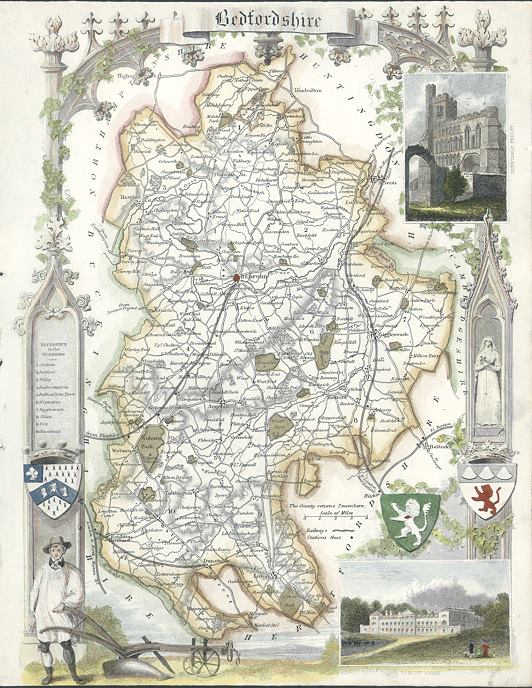 Bedfordshire, Moule map, 1850