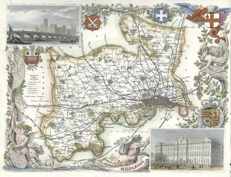 Middlesex, Moule map, 1850