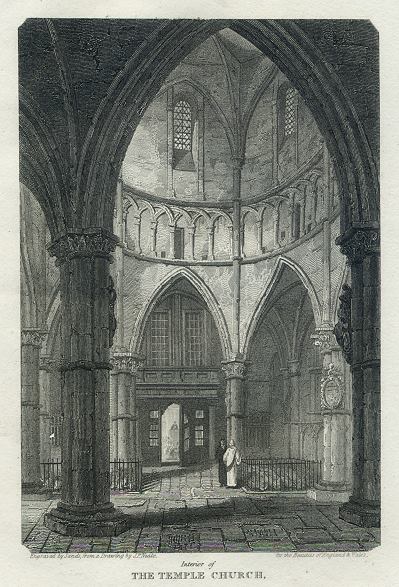 London, Temple Church Interior, 1816