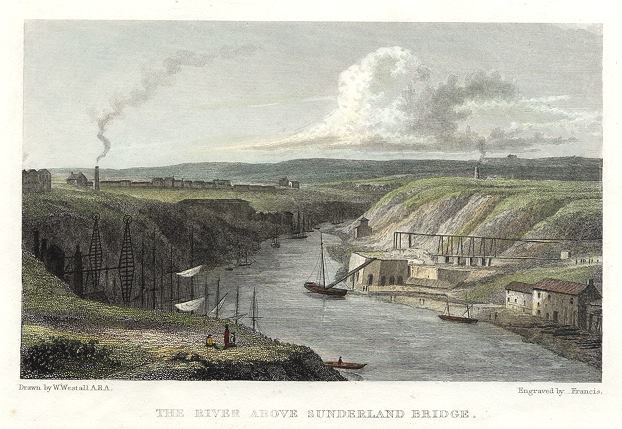 Durham, River above Sunderland Bridge, Westall, 1830