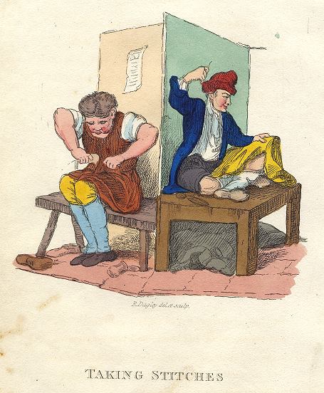 Taking Stitches, (tailors), Richard Dagley caricature, 1821