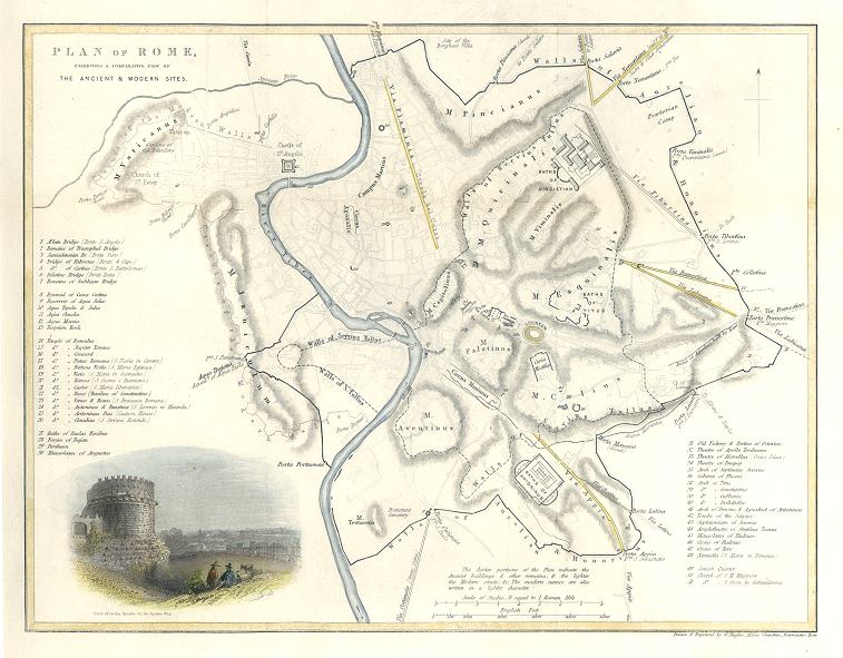 Italy, Rome plan (ancient & modern), Decline & Fall, c1850