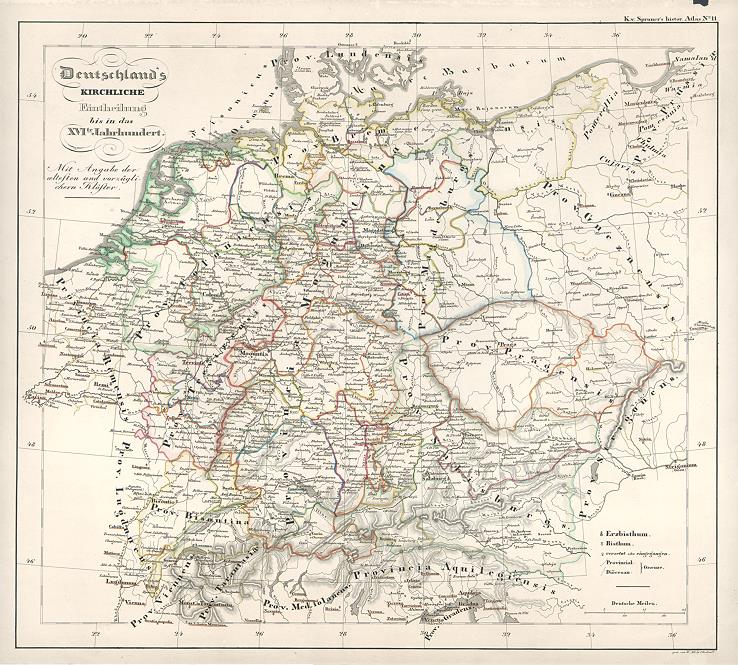 Germany, map of the 16th century Churches, 1846