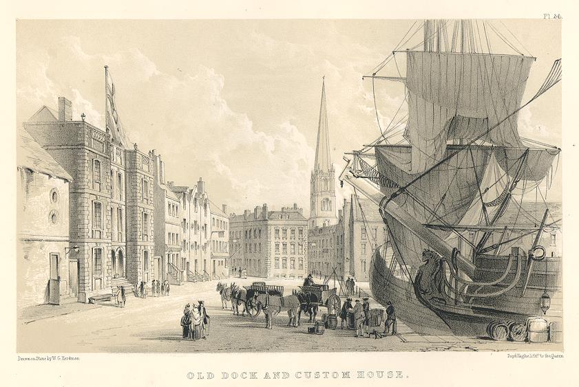 Lancashire, Liverpool, Old Dock and Custom House, 1843