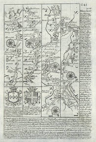 Lancashire, route map with Riponden, Manchester, Eccles and Warrington, 1764