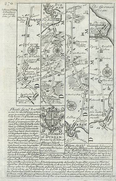 Durham, route map with Norton, Durham, Sunderland & Tynemouth, 1764