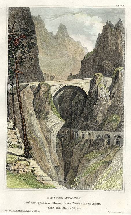 Italy, St.Louis Bridge on the Genoa to Nice Road, 1839