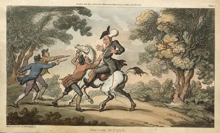 Doctor Syntax Stopped by Highwaymen, Ackermann aquatint, 1813