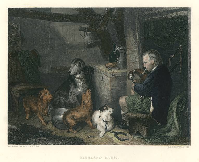 Highland Music (deerhound and others), after Landseer, published 1880