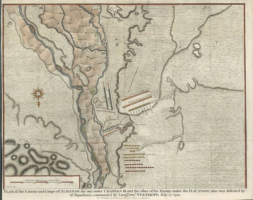 Spain, Country & Camps of Almanar in 1710, published 1743