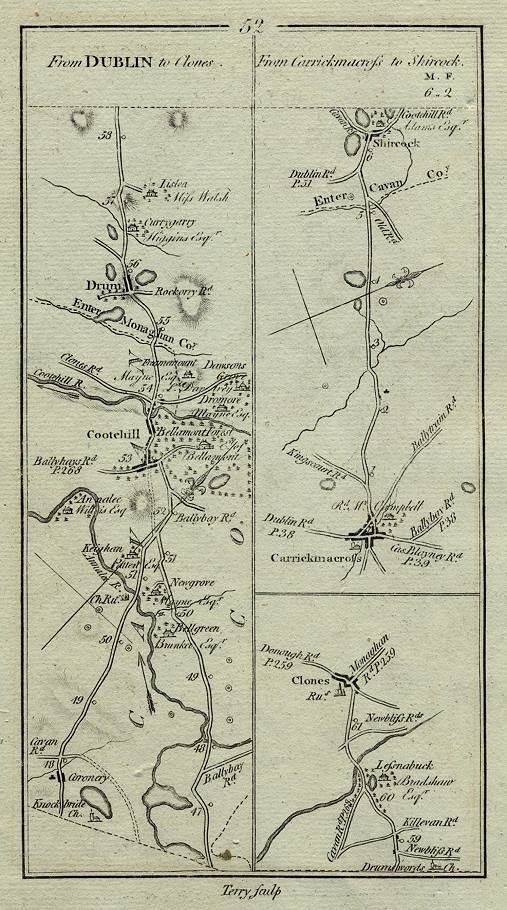 Ireland, route map with Drum, Cootehill, Carrickmacross and Clones, 1783