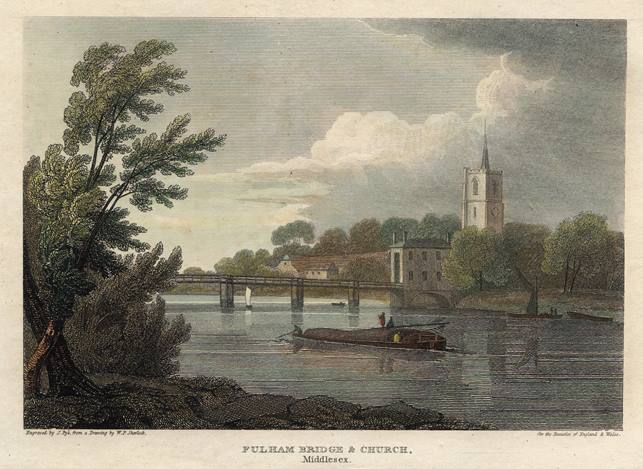 London, Fulham Bridge & Church, 1812