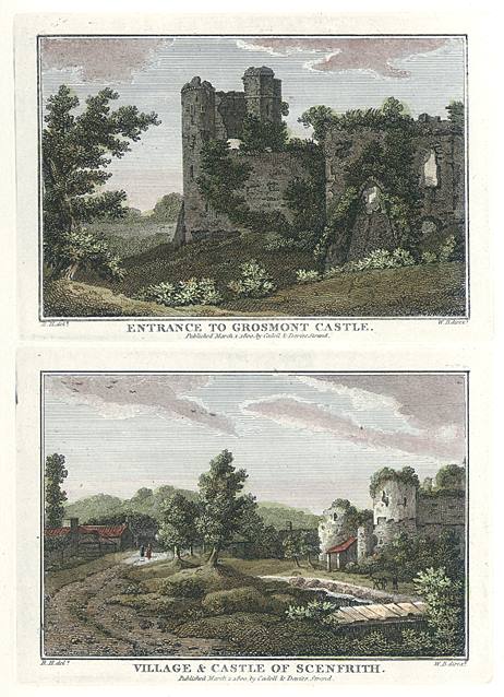 Wales, Monmouthshire, Grosmont Castle & Scenfrith village, 1800