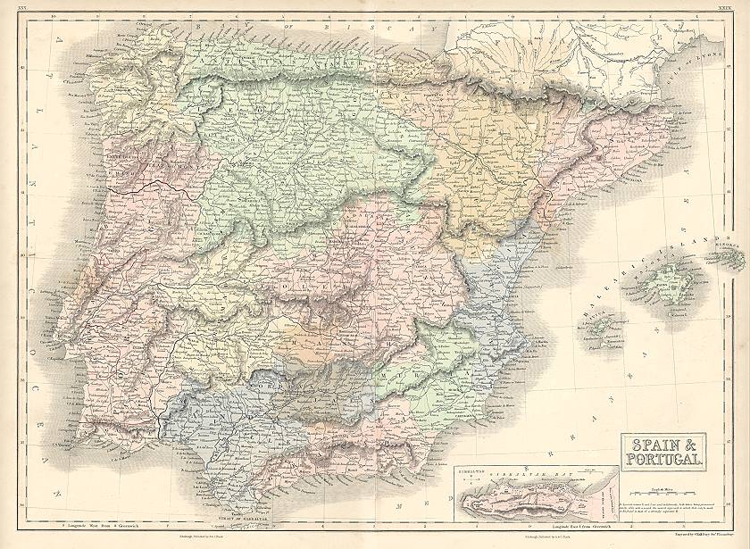 Spain & Portugal, with Gibraltar, large map, 1856