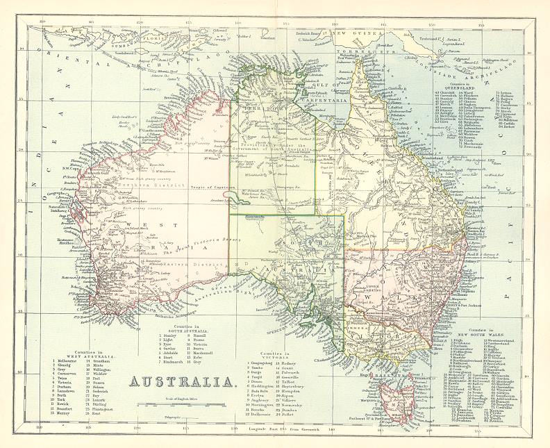 Australia map, about 1890