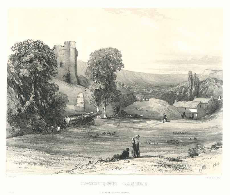 Herefordshire, Longtown Castle, stone lithograph, 1840