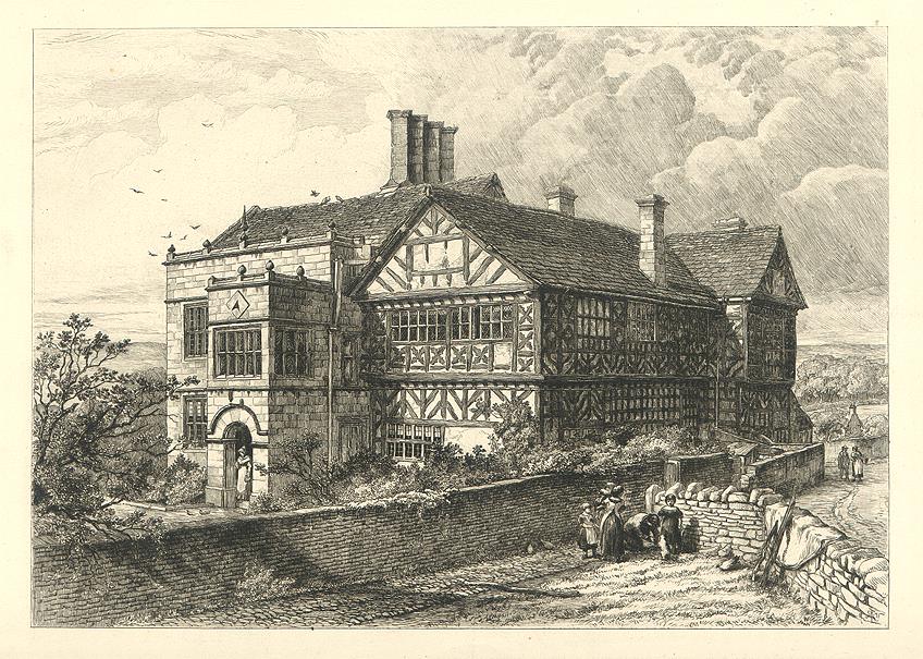 Lancashire, Hall in the Wood, etching by R. Kent Thomas, 1882