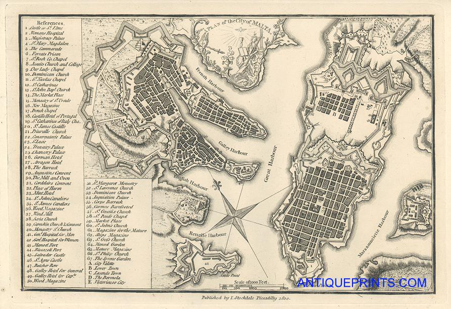 Malta, Valletta city plan, 1786 / 1800