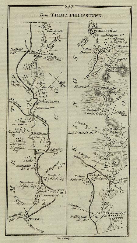 Ireland, route map with Trim and Philipstown, 1783