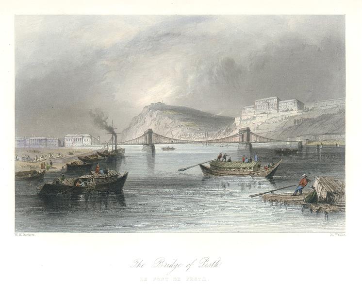 Hungary, Bridge of Pesth, (Budapest), 1840