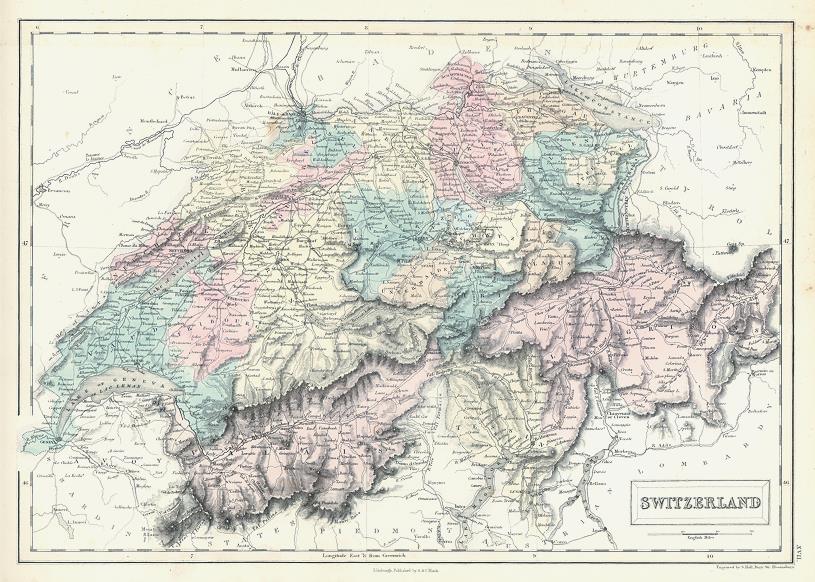 Switzerland map, 1856