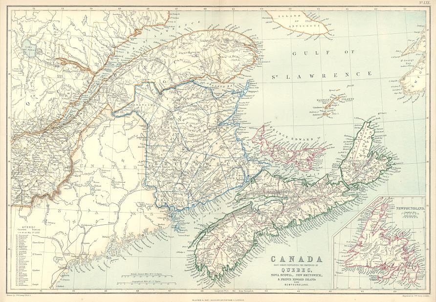 Canada, eastern part with Quebec, 1872