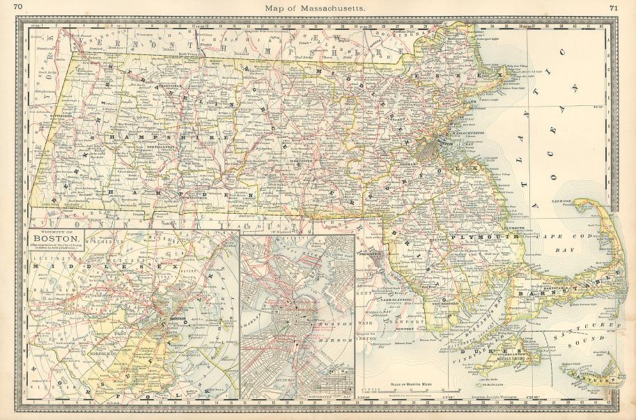 USA, Massachusetts map, Hardesty, 1884