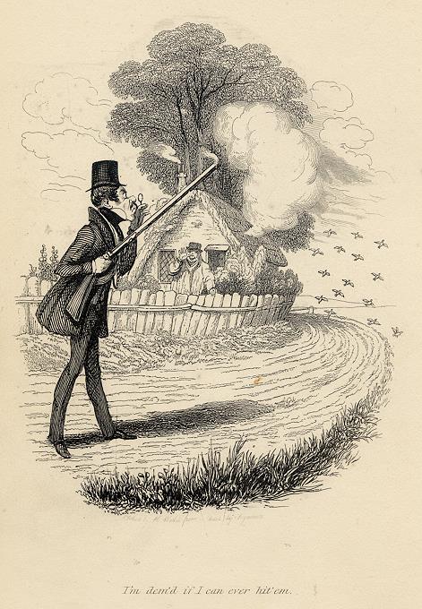 Cockney sportsman shooting caricature, Robert Seymour, 1835 / 1878