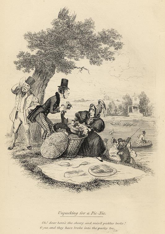 Cockney social caricature, Picnic, Robert Seymour, 1835 / 1878