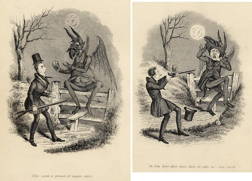 Cockney social caricature, shooting, Robert Seymour, 1835 / 1878